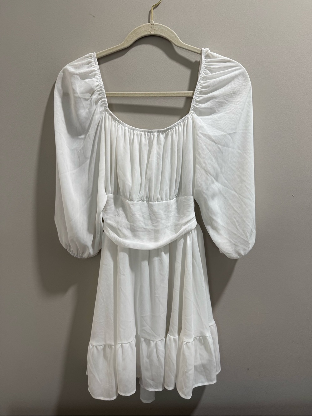 White Puff-Sleeve Mini Dress with Square Neck